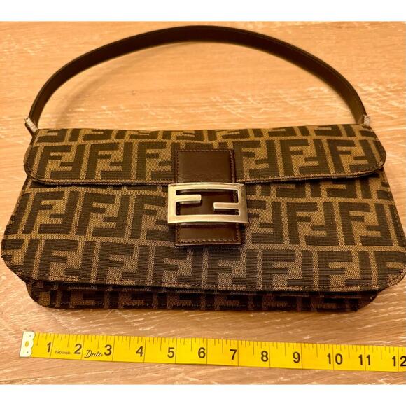 Fendi FF Tobacco Zucca Baguette Shoulder Bag  Canvas Leather SHW Authentic CoA - Picture 7 of 16